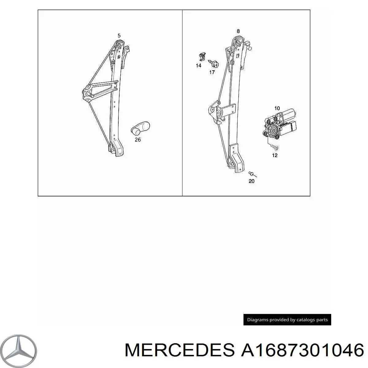 A1687301046 Mercedes mecanismo de elevalunas, puerta trasera derecha