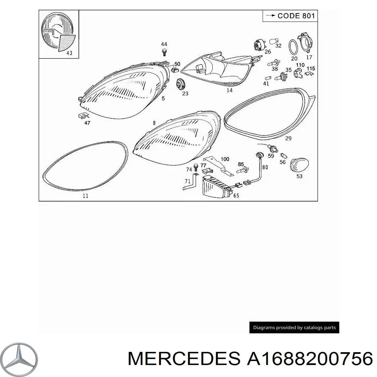 Luz antiniebla izquierda para Mercedes A (W168)