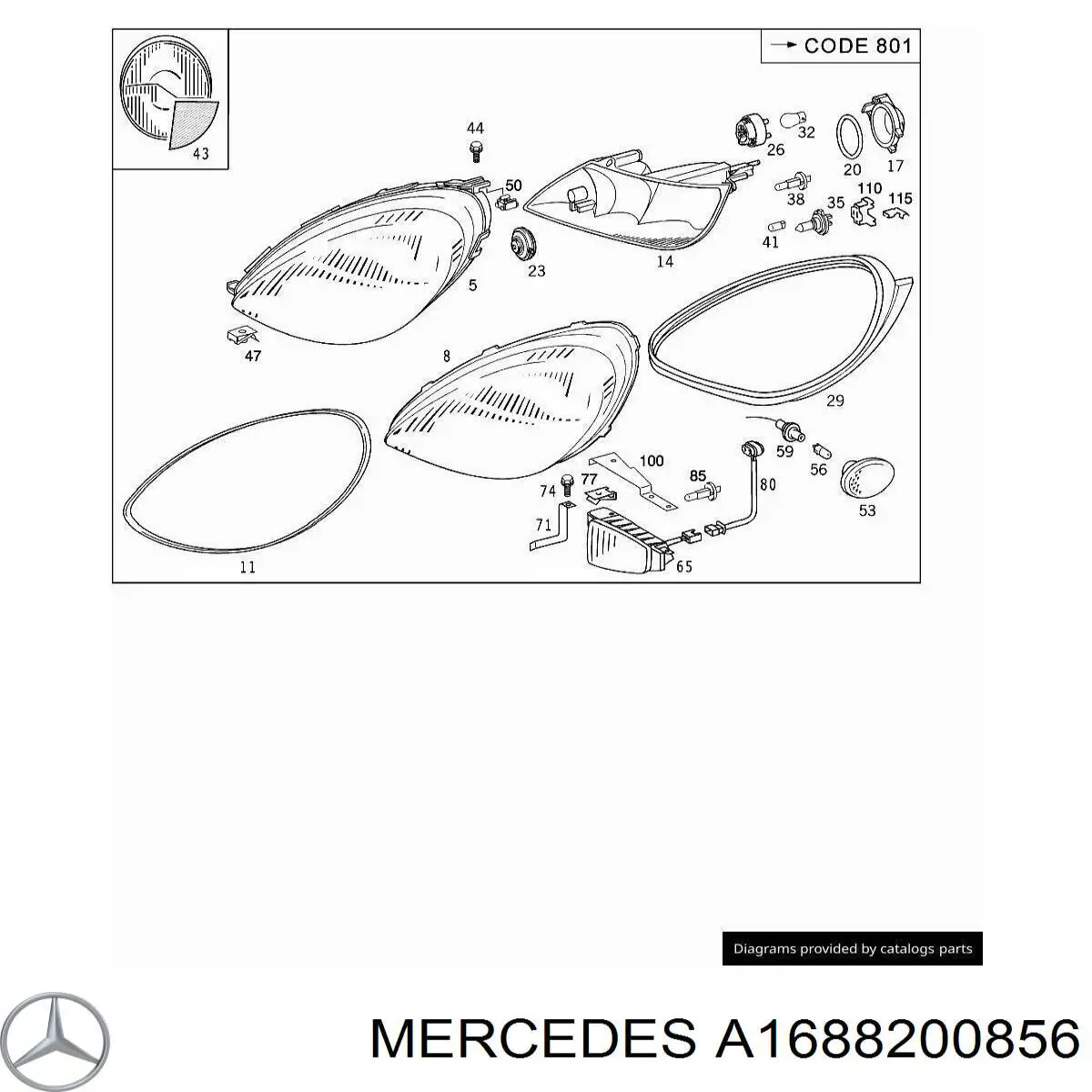 Luz antiniebla derecha para Mercedes A (W168)