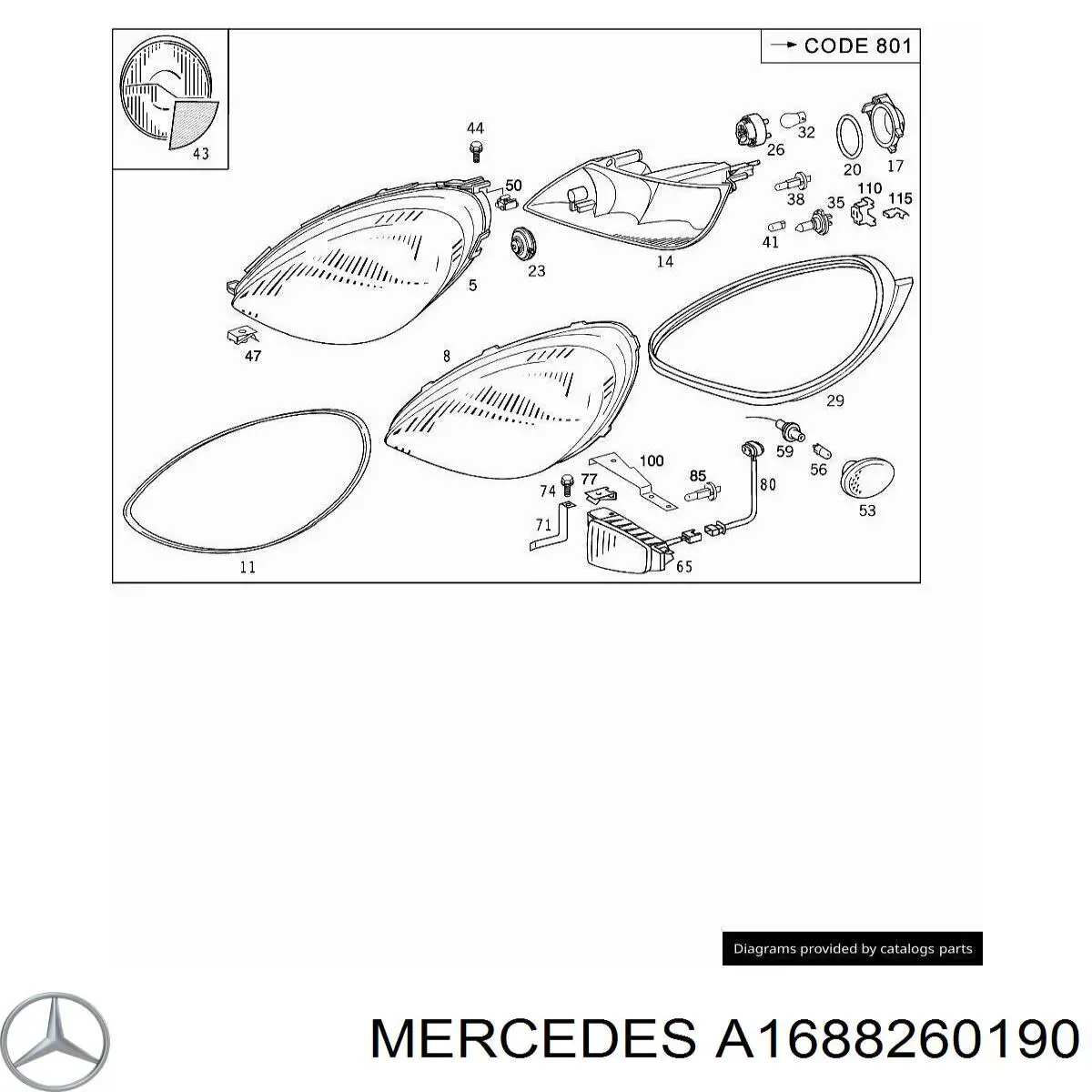 Cristal de faro izquierdo Mercedes A1688260190 precio, desde 199,75 EUR