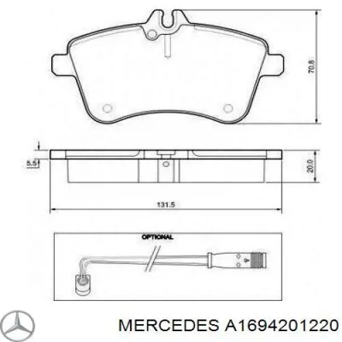 Pastillas de freno delanteras Mercedes A1694201220