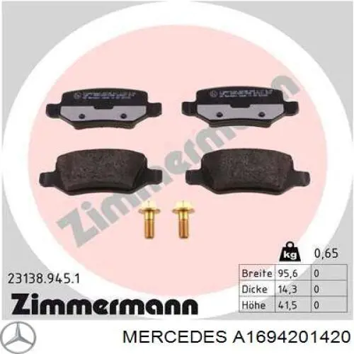 Pastillas traseras de freno Mercedes A1694201420 precio, desde 18,60 EUR