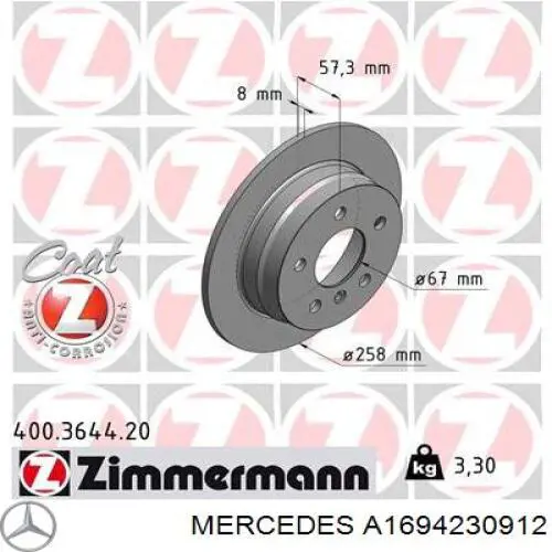 Frenos traseros Mercedes A1694230912