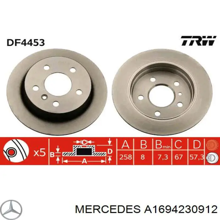 A1694230912 Mercedes Freno de disco trasero