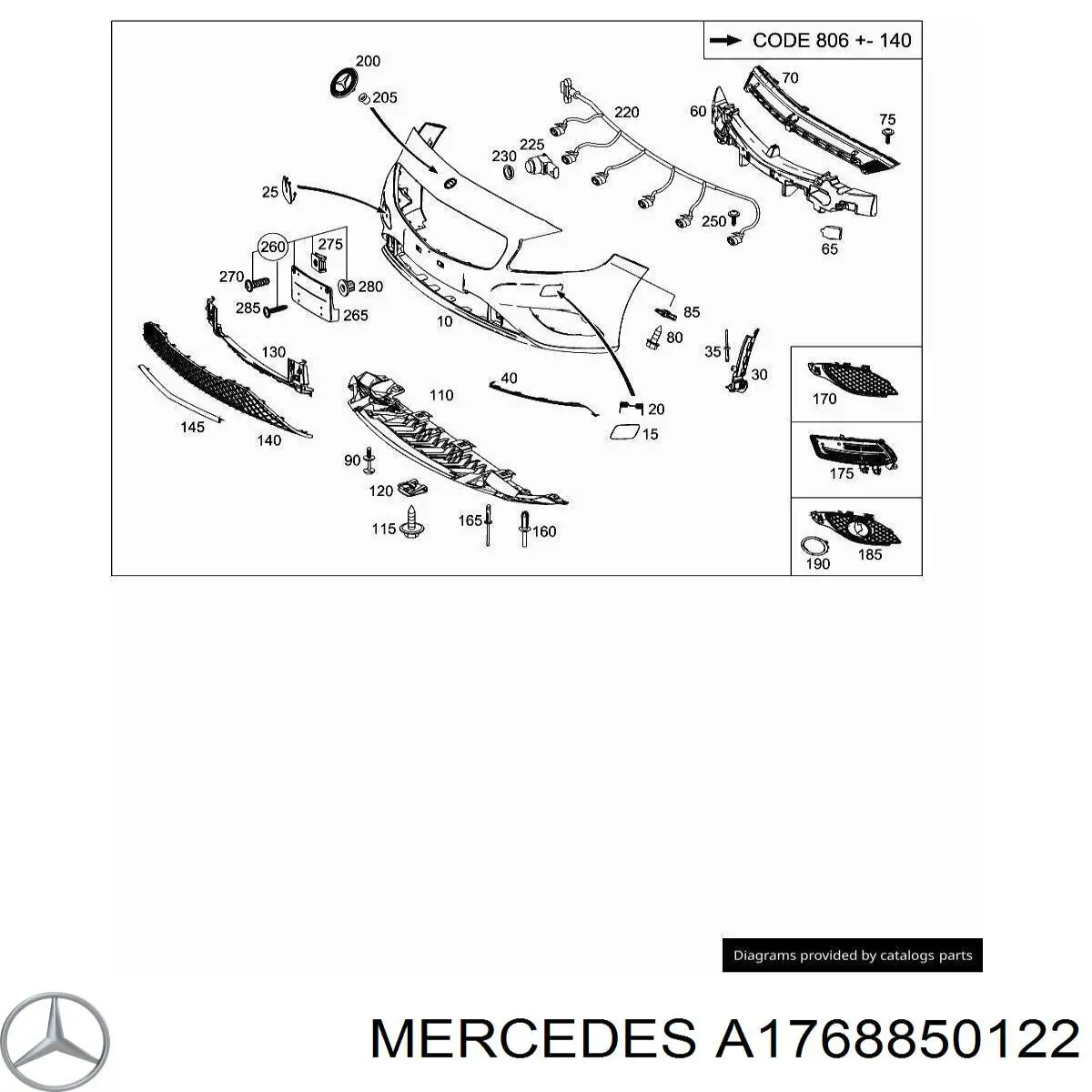 Tapa cubre gancho de remolque para parachoques delantera Mercedes A1768850122 precio, desde 16,91 EUR