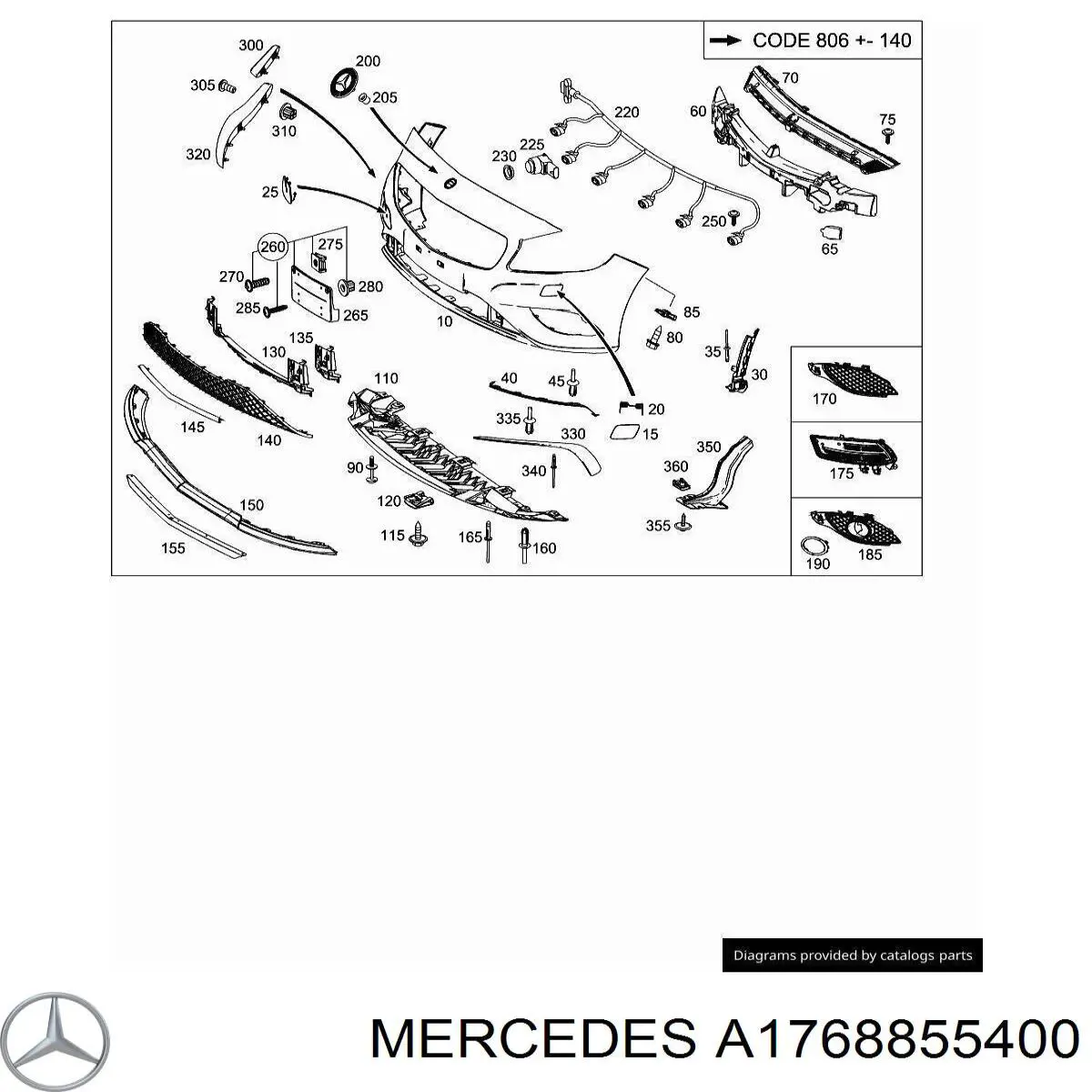 Rejilla de luz antiniebla delantera derecha Mercedes A (W176)