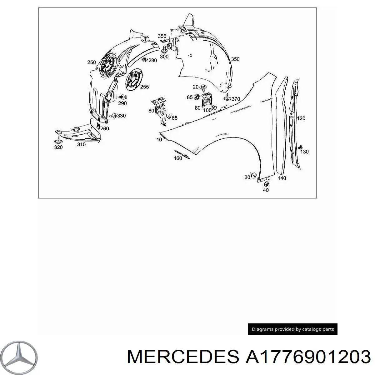 Guardabarros interior, aleta delantera, derecho para Mercedes A (W177)