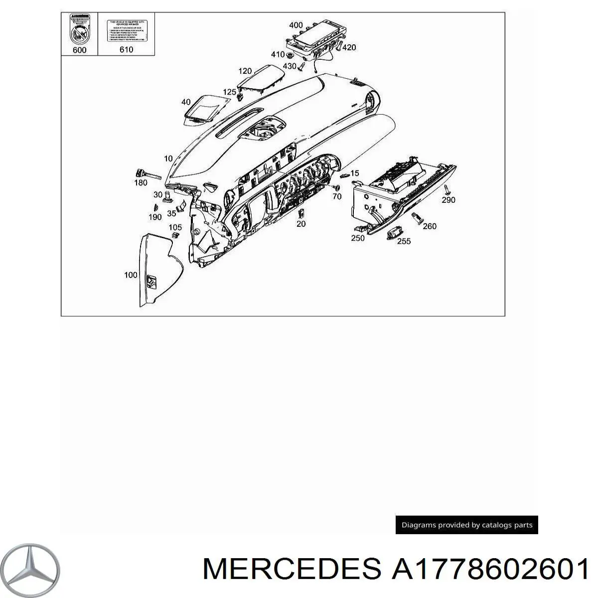 Airbag lateral del pasajero para Mercedes A (W177)