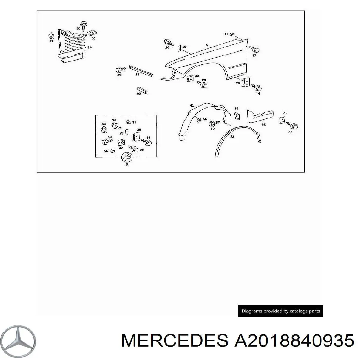 Guardabarros interior, aleta delantera, izquierdo para Mercedes C (W201)