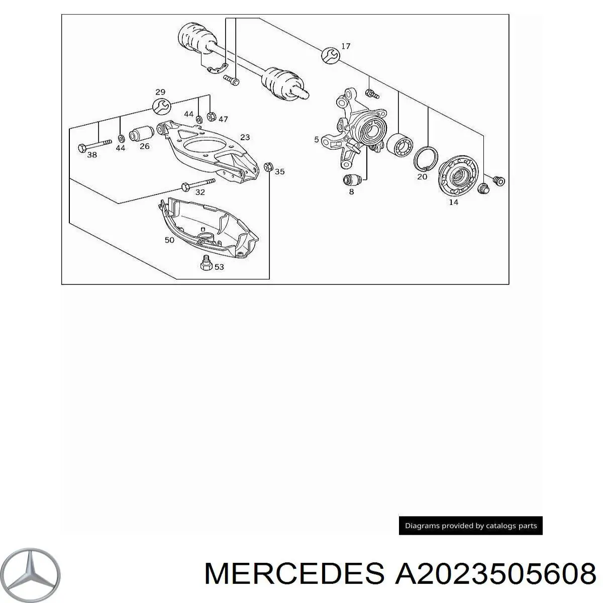 A2023505608 Mercedes muñón del eje, suspensión de rueda, trasero izquierdo
