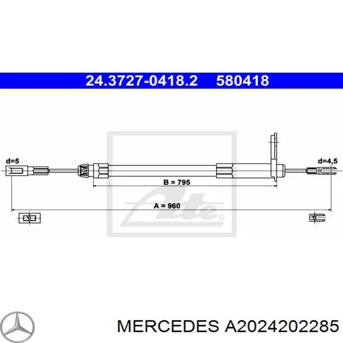 A2024202285 Mercedes cable de freno de mano trasero izquierdo