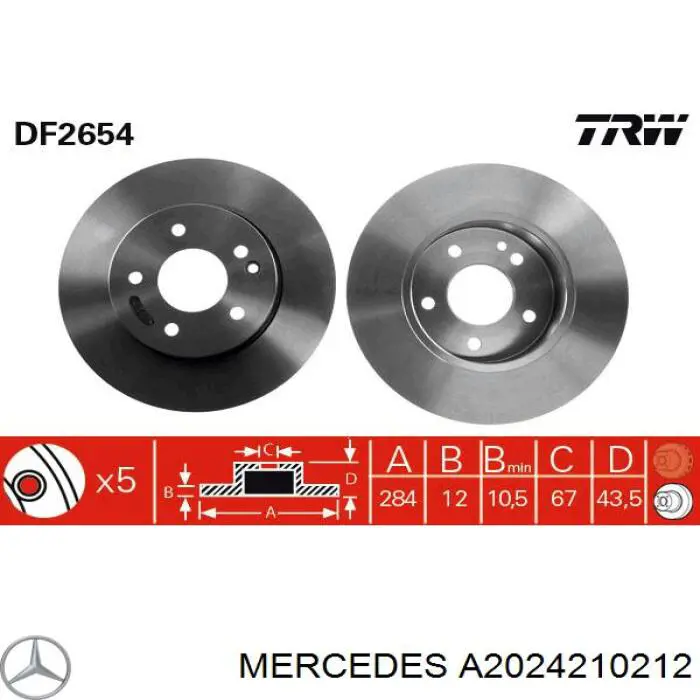 A2024210212 Mercedes disco de freno delantero