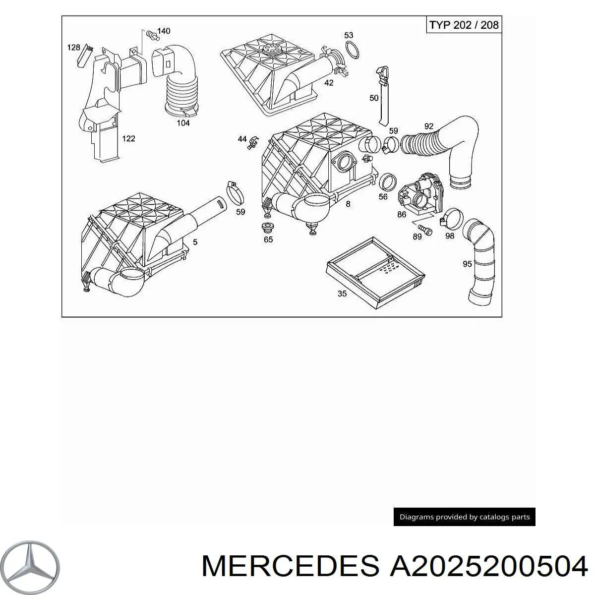 A2025200204 Mercedes Entrada del filtro de aire