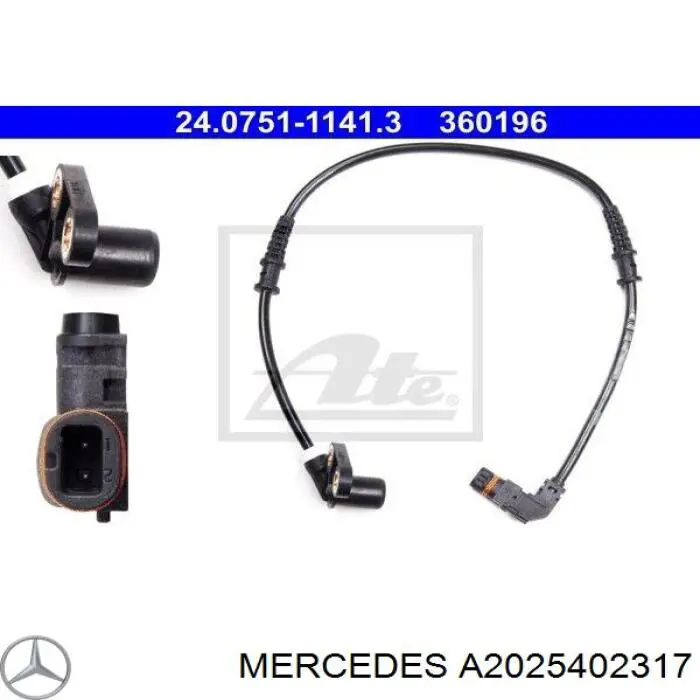 Comprar A2025402317 Mercedes Sensor ABS, rueda delantera izquierda