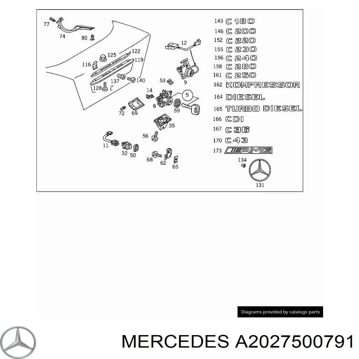 A2027500791 Mercedes cerradura de maletero