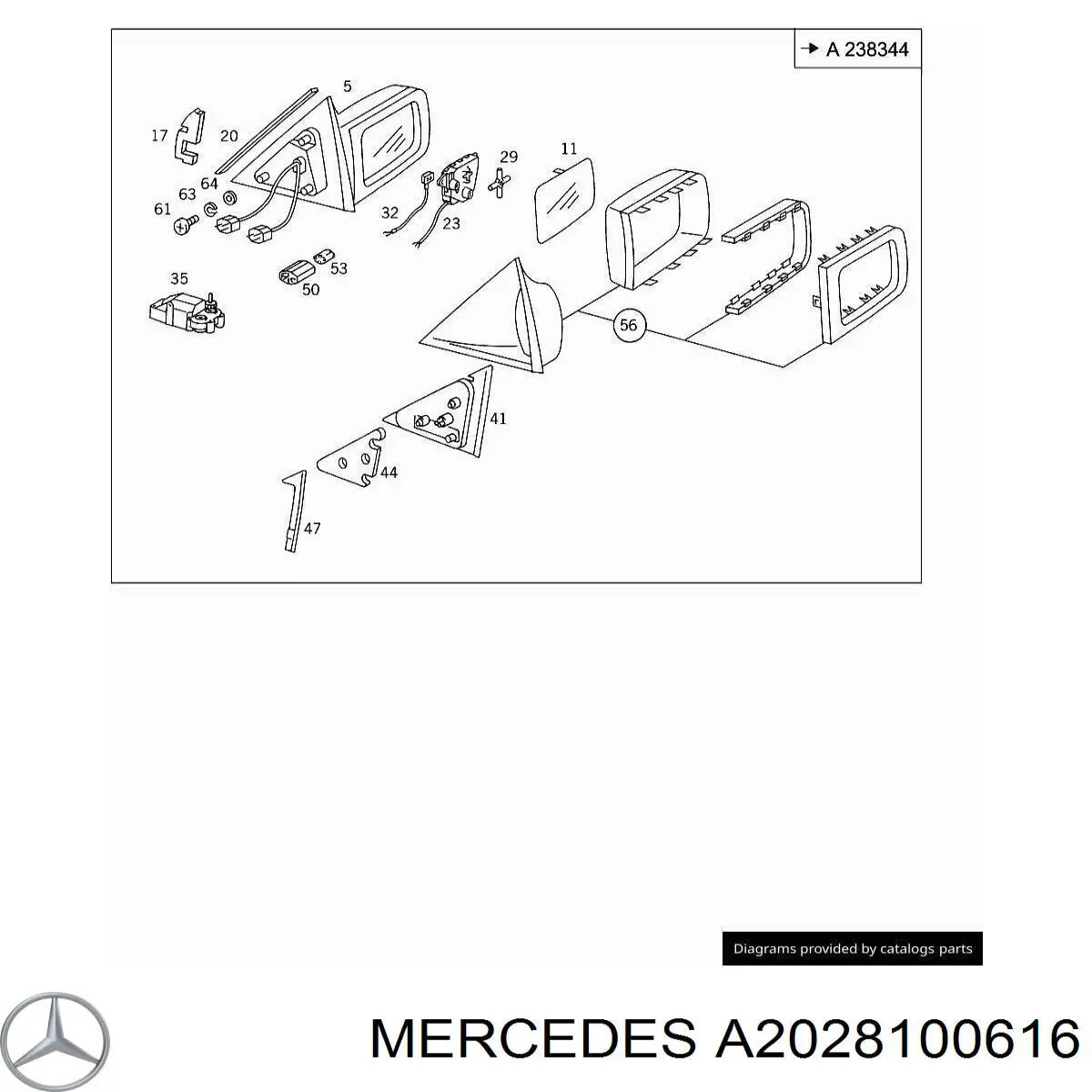 A2028100616 Mercedes espejo retrovisor derecho