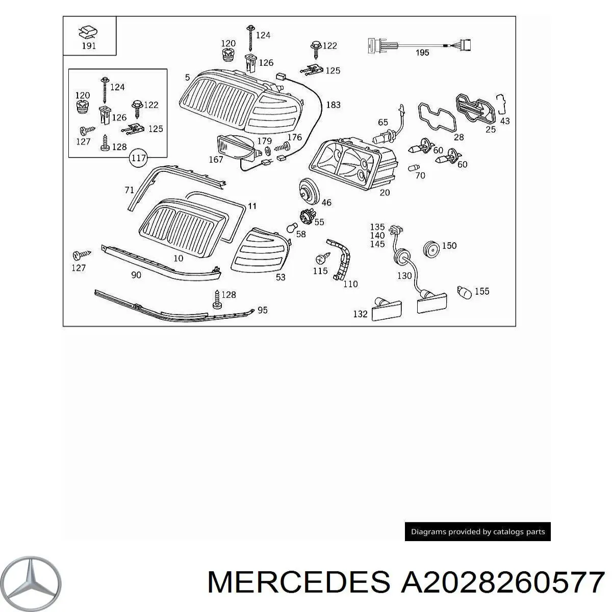 A2028260577 Mercedes listón del faro izquierdo