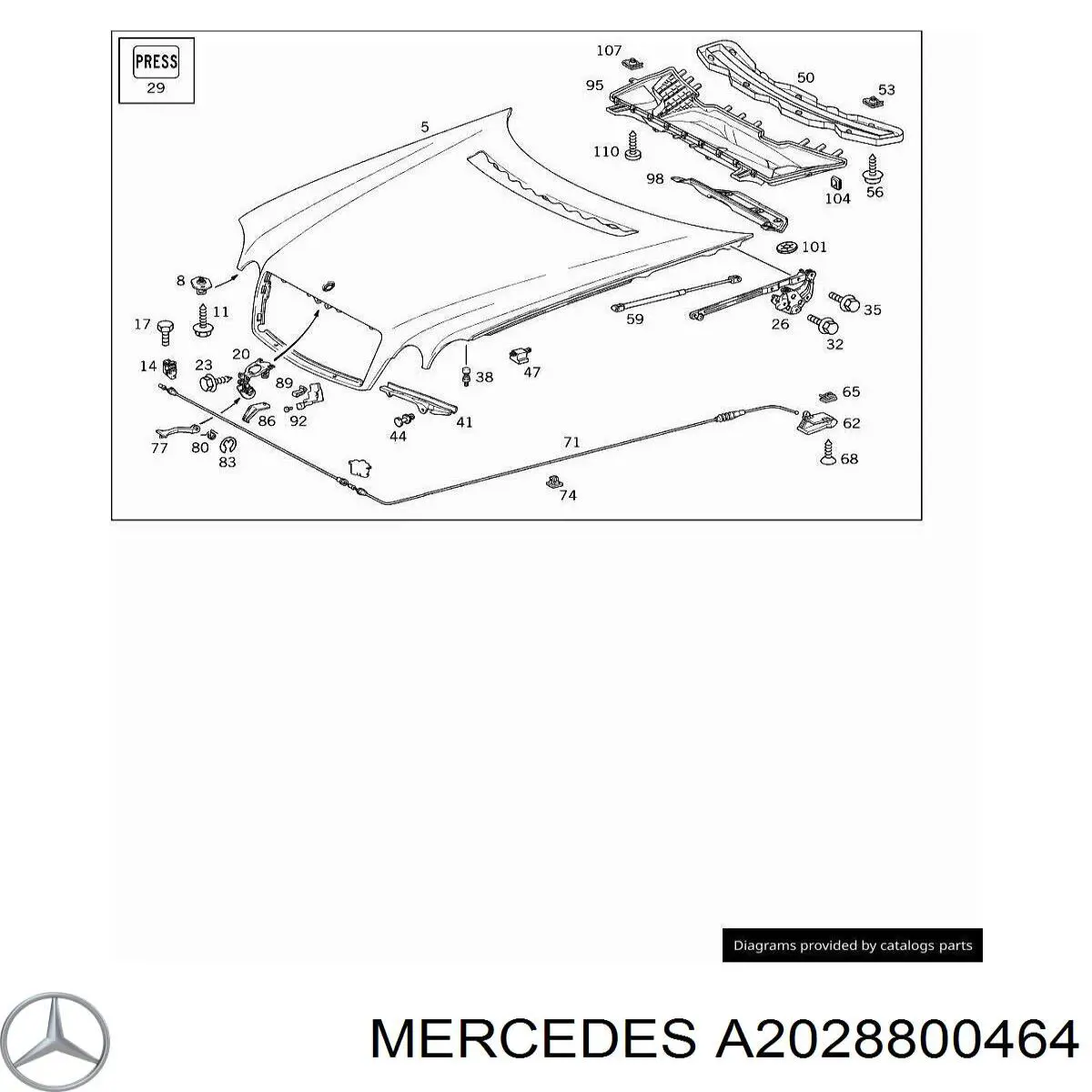 Gancho soporte del capó Mercedes A2028800464 precio, desde 39,20 EUR