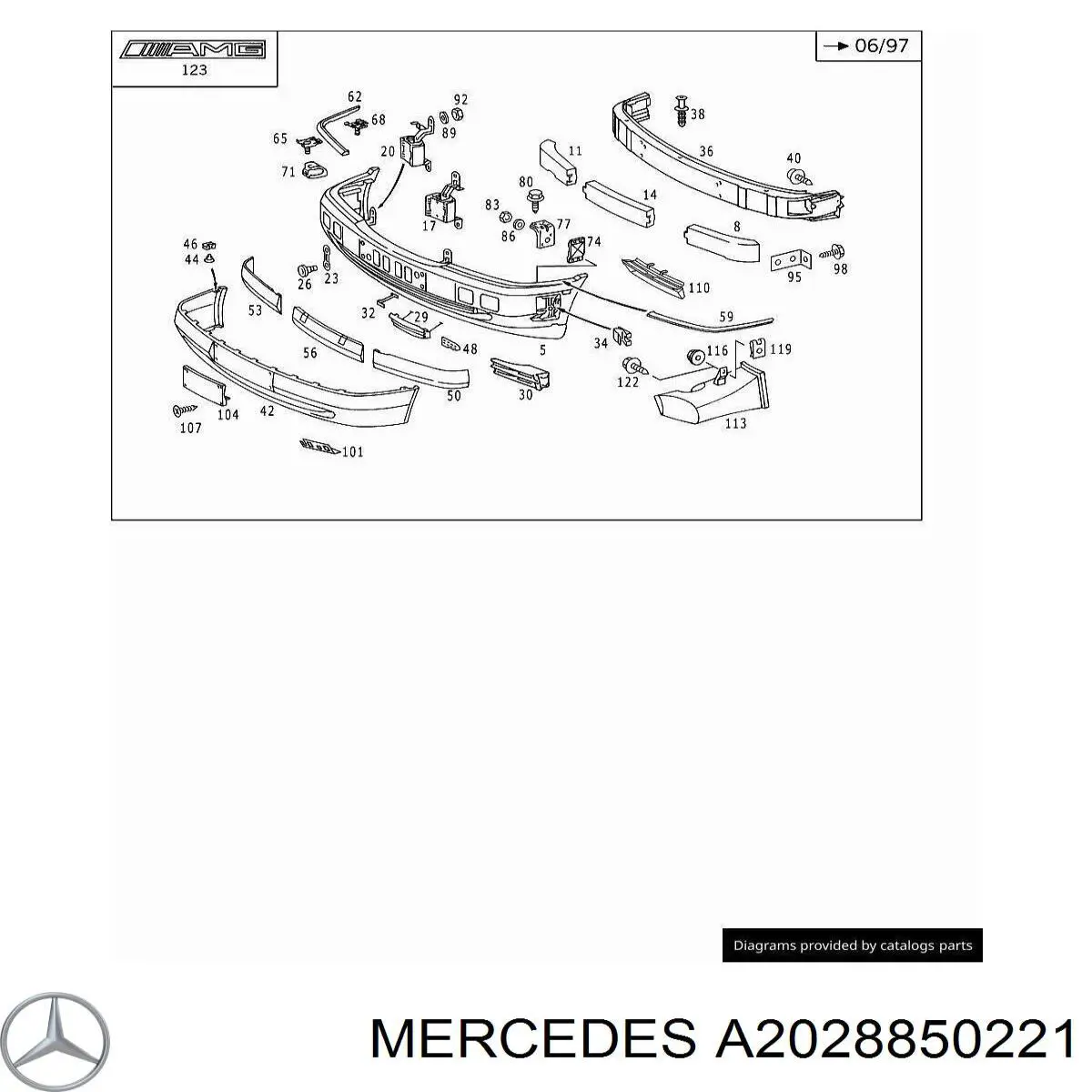 Listón embellecedor/protector, parachoques delantero para Mercedes C (W202)