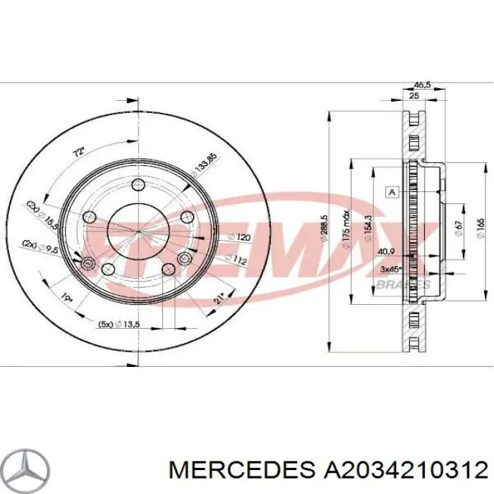 Comprar A2034210312 Mercedes Freno de disco delantero