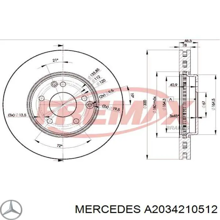 Disco de freno A2034210512 Mercedes