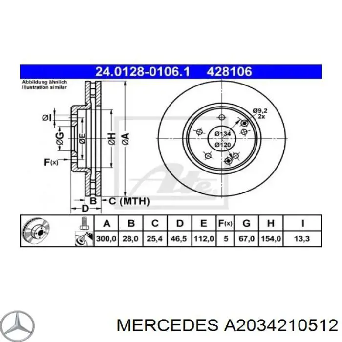 Comprar A2034210512 Mercedes Freno de disco delantero