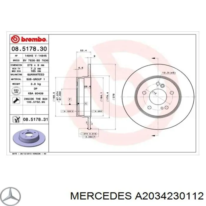 A2034230112 Mercedes disco de freno trasero