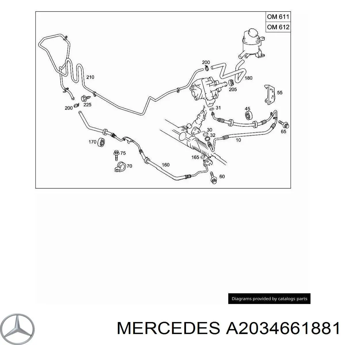 Manguera de alta presión de la dirección asistida desde la bomba hasta la cremallera Mercedes A2034661881 precio, desde 92,04 EUR