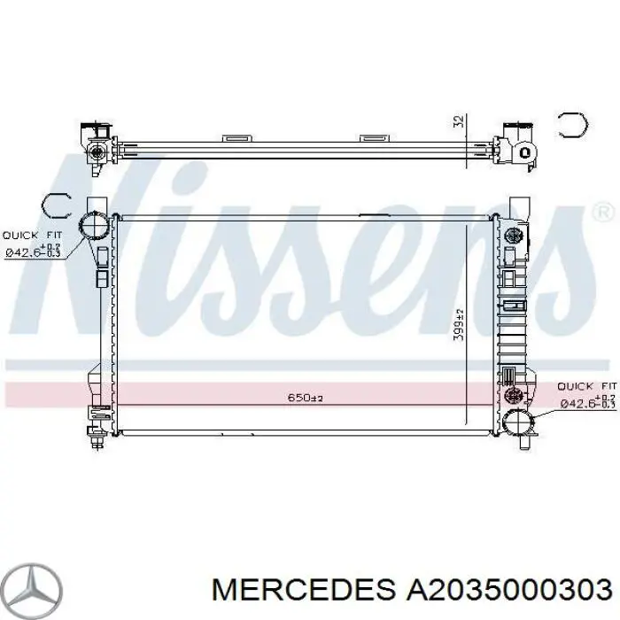 A2035000303 Mercedes radiador refrigeración del motor