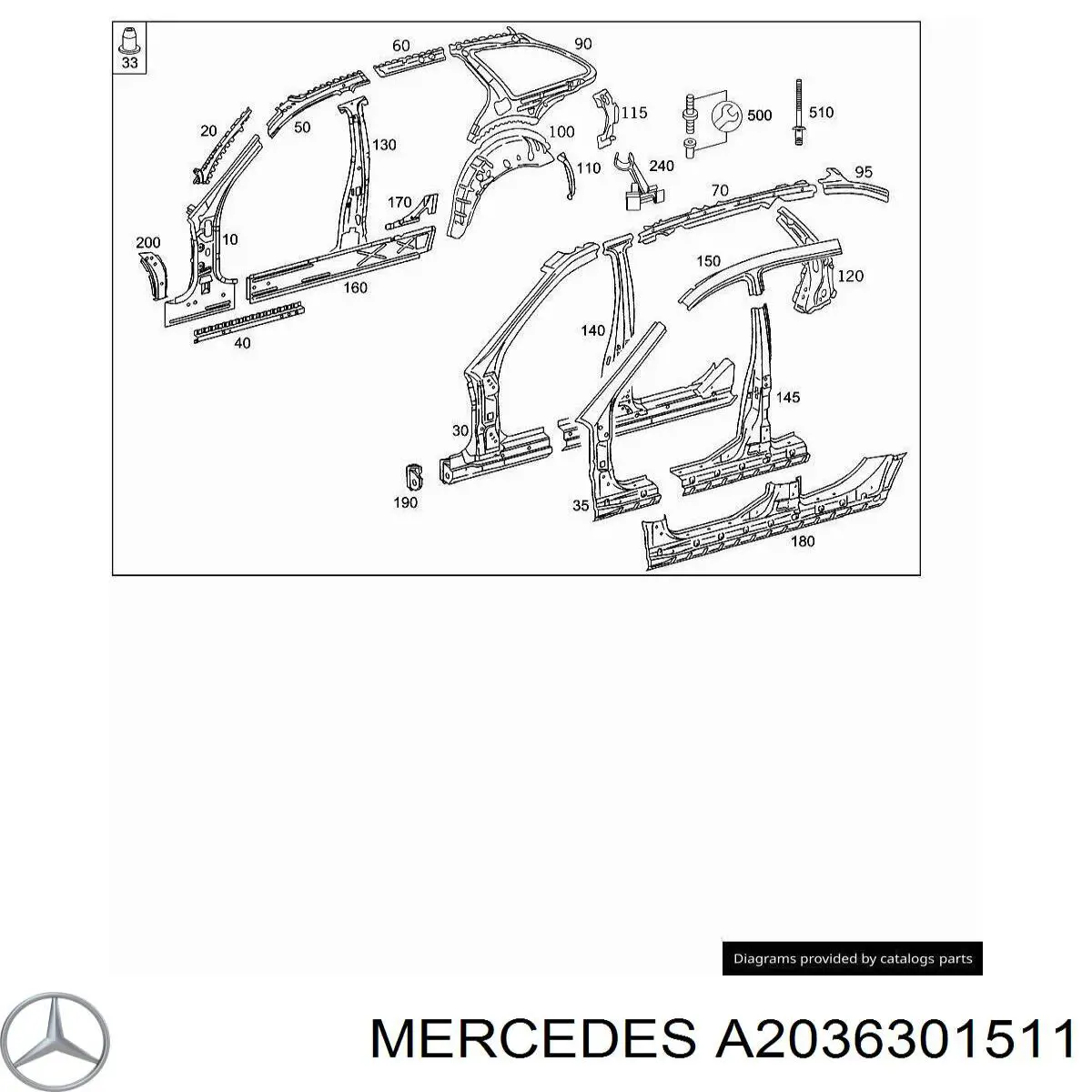 Pilar central izquierdo de carrocería Mercedes A2036301511 precio, desde 1743,14 EUR