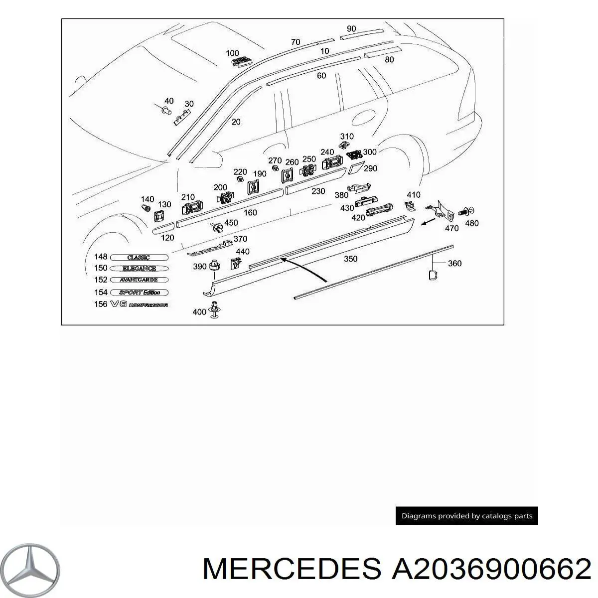 Moldura de salpicadera trasera derecha Mercedes A2036900662 precio, desde 38,29 EUR