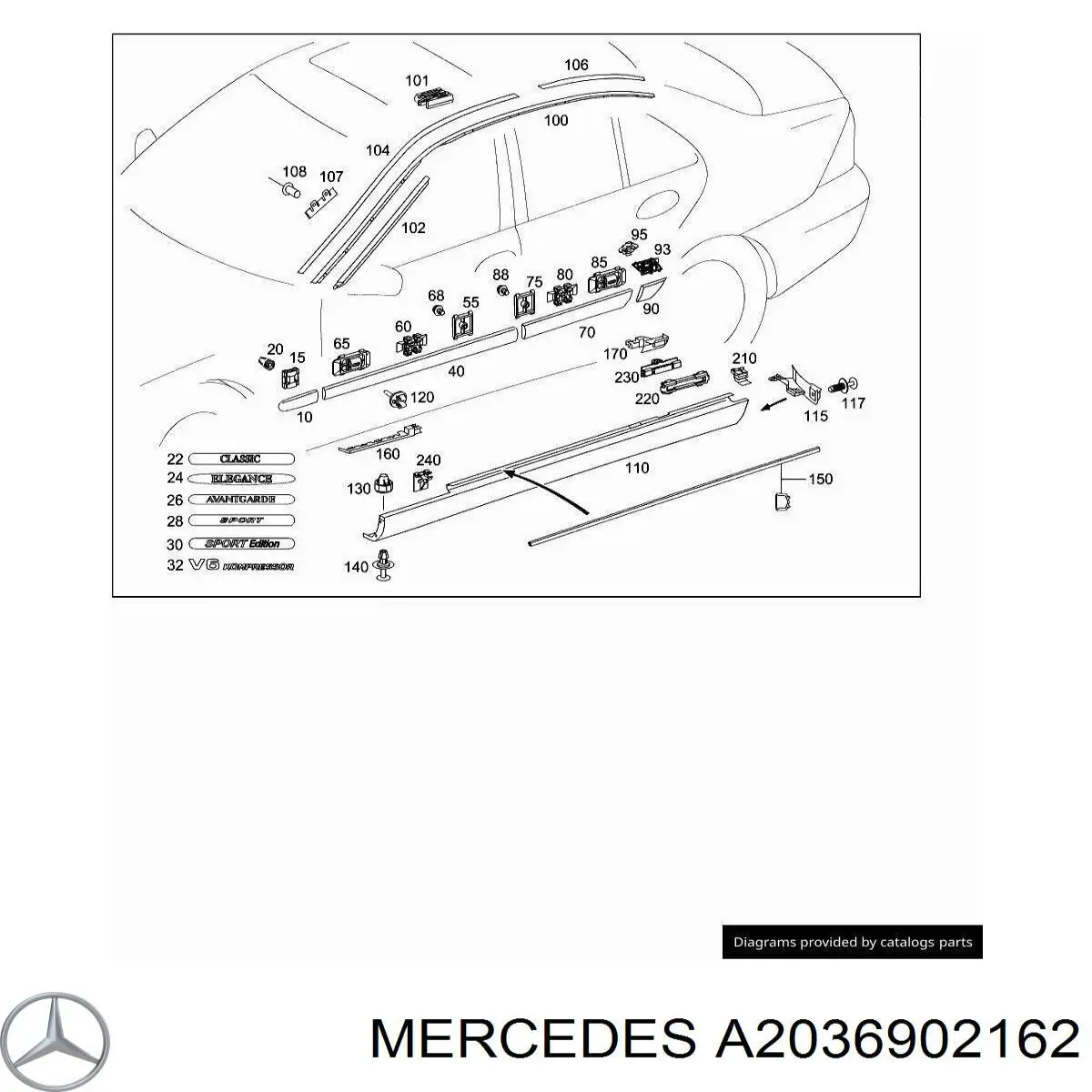 A2036902162 Mercedes moldura de la puerta delantera izquierda