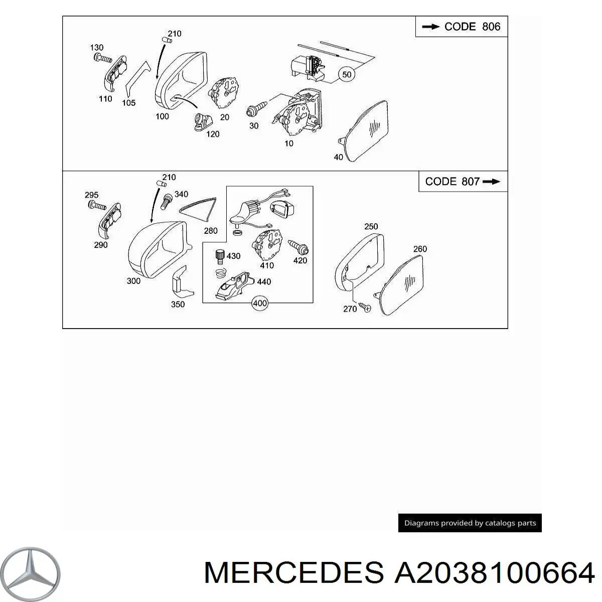 A2038100664 Mercedes cubierta de espejo retrovisor derecho