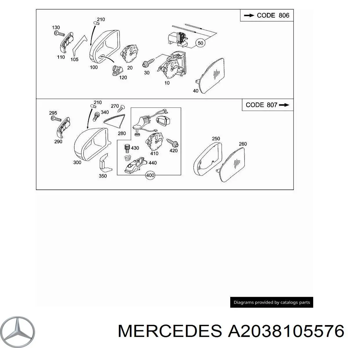 A2038105576 Mercedes espejo retrovisor derecho