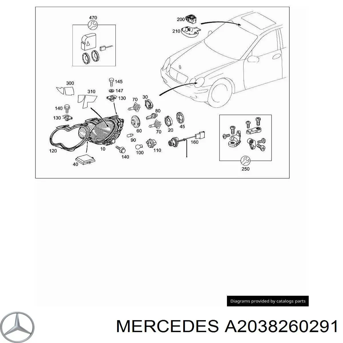 Junta de goma para cristal de faro derecho Mercedes C (S203)