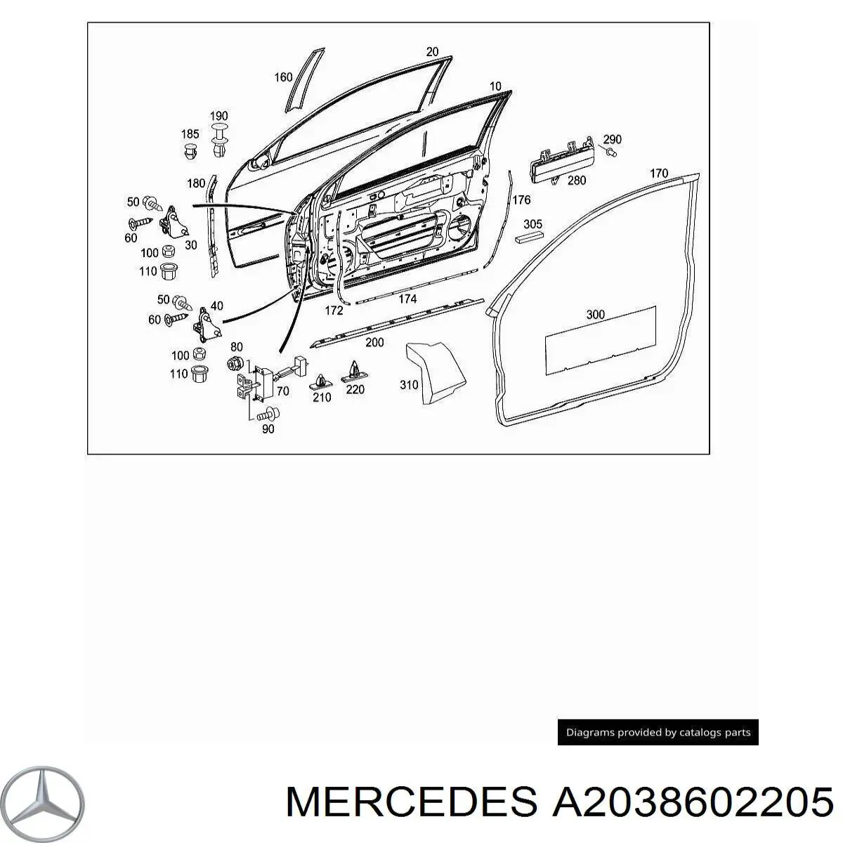 A2038602205 Mercedes airbag puerta delantera derecha