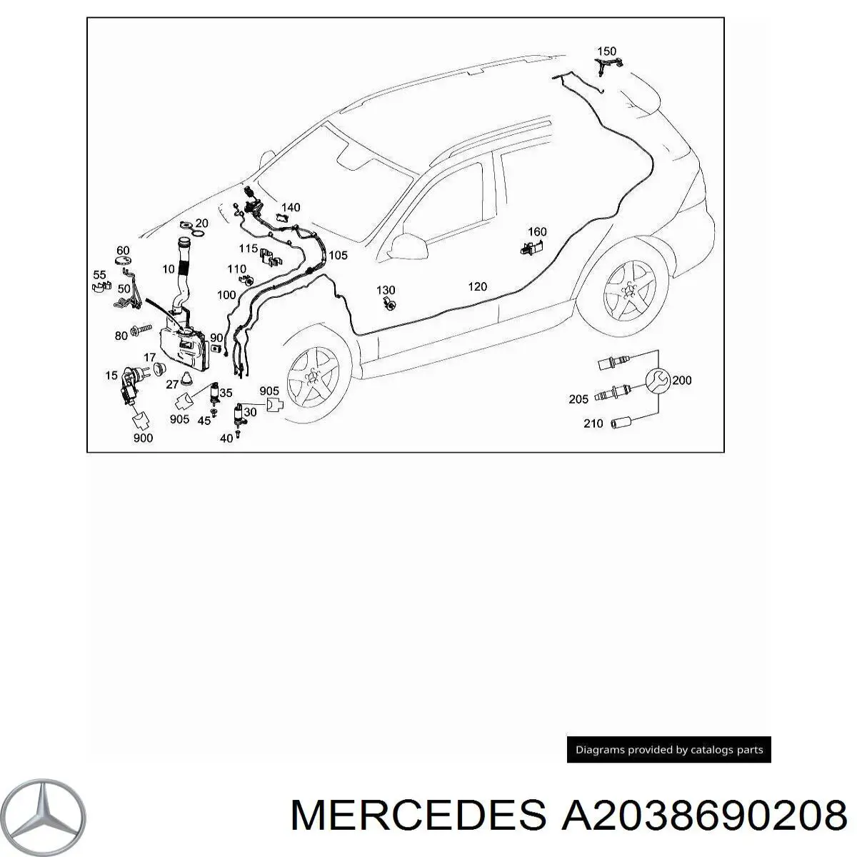Deposito de limpiaparabrisas A2038690208 Mercedes