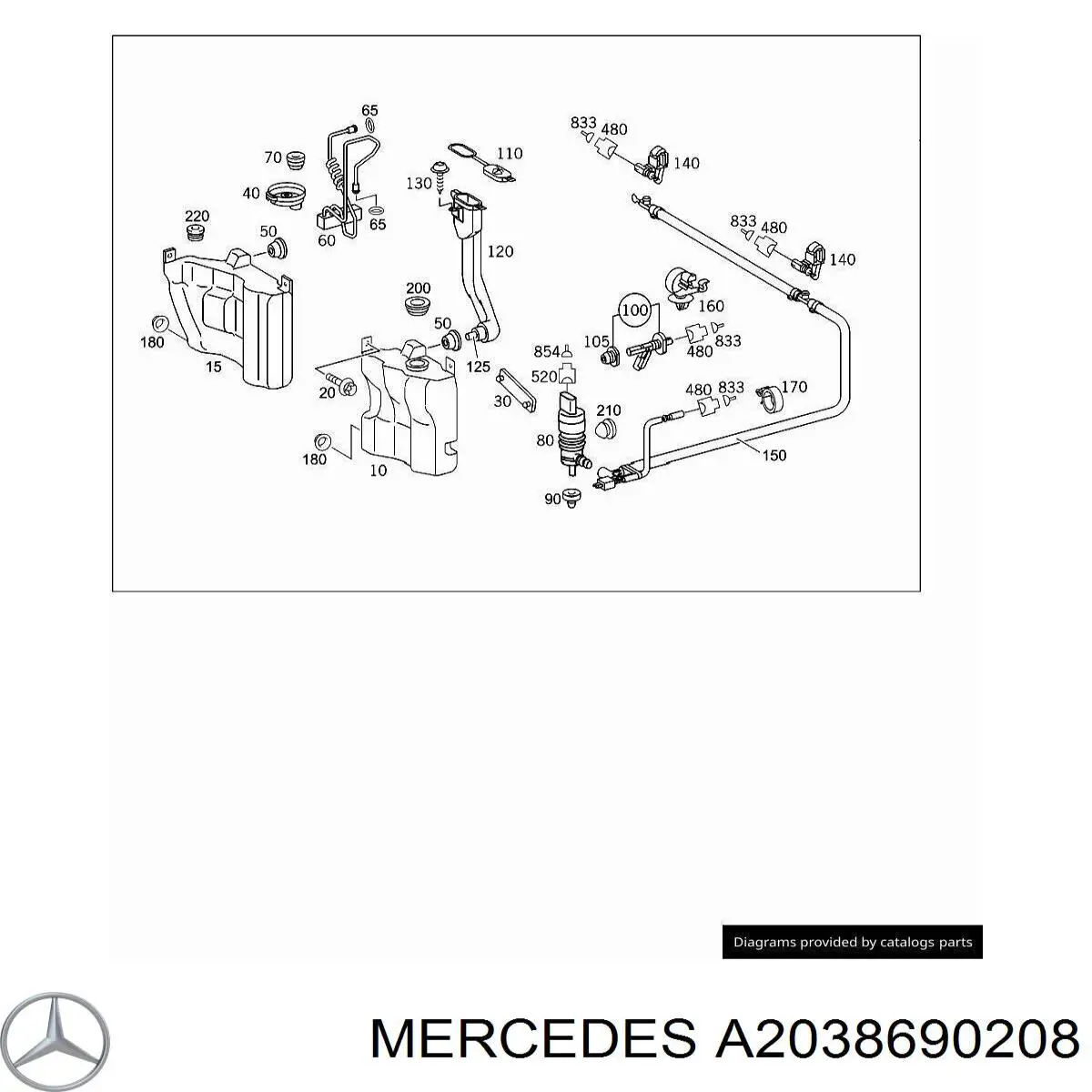 Comprar A2038690208 Mercedes Tapa de depósito de limpiaparabrisas