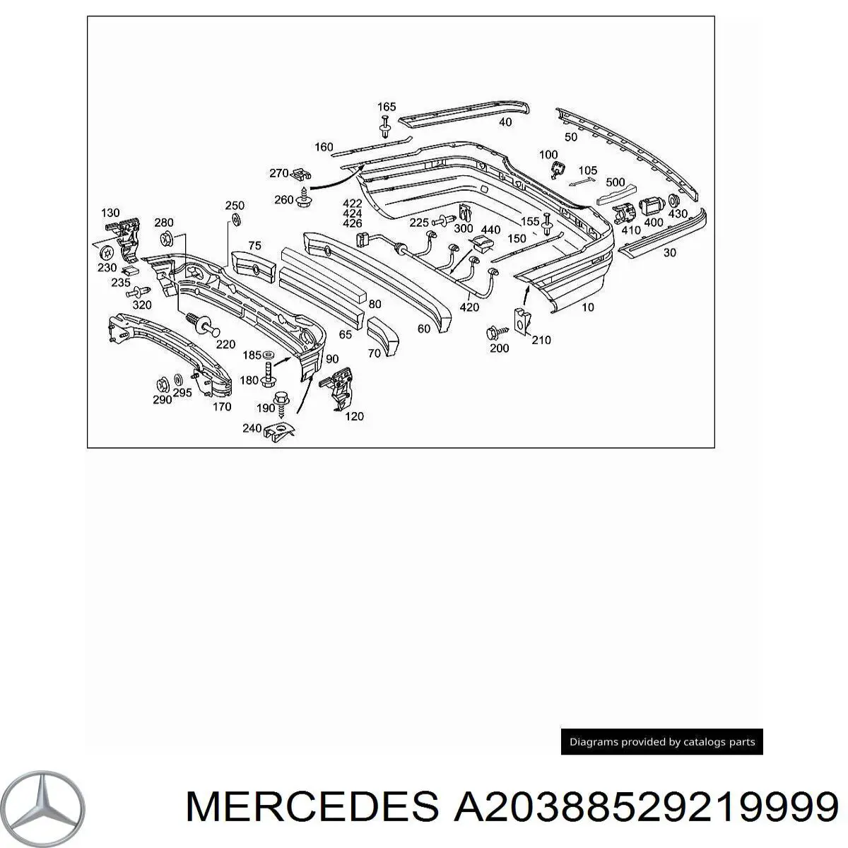 Embellecedor central del parachoques trasero Mercedes A20388529219999 precio, desde 47,64 EUR