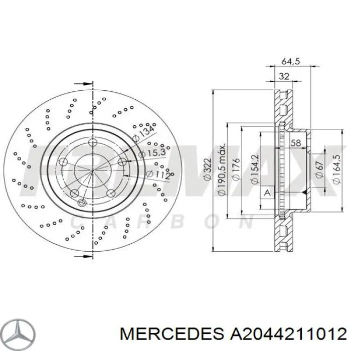 Disco de freno A2044211012 Mercedes