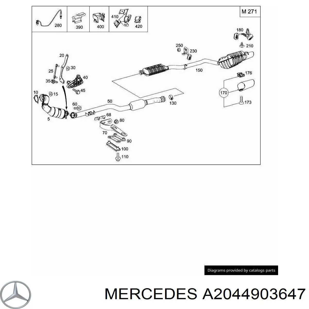 Silenciador, sección delantera Mercedes A2044903647 precio, desde 324,69 EUR