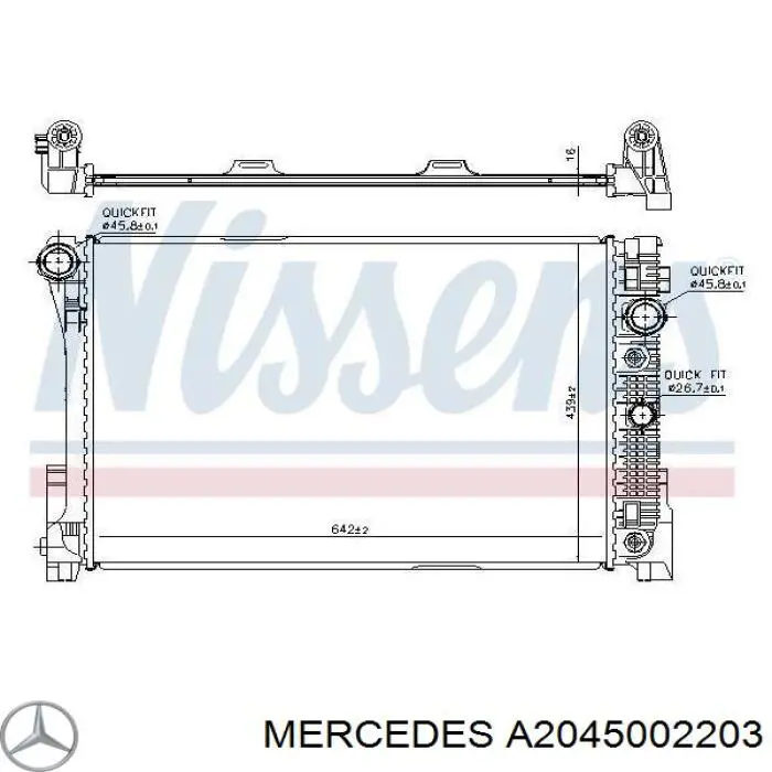 A2045002203 Mercedes radiador refrigeración del motor