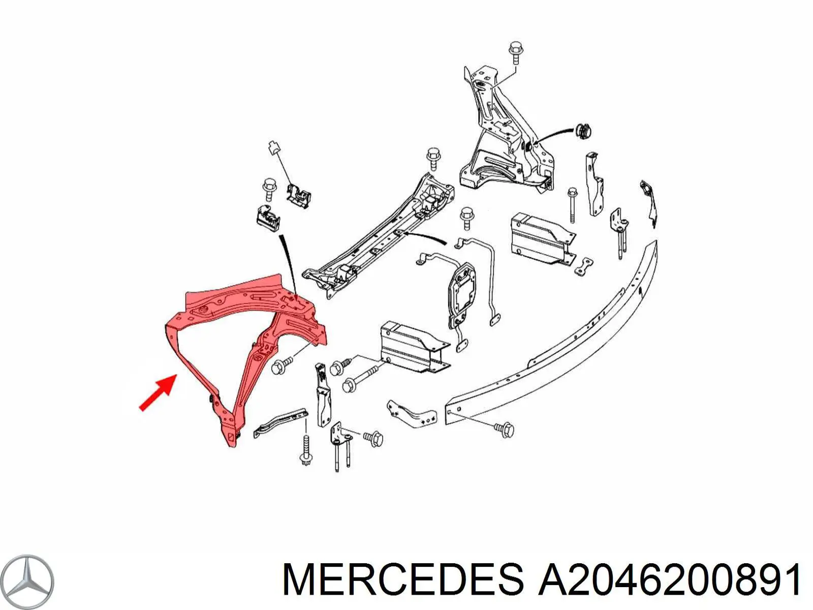 Comprar A2046200891 Mercedes Soporte derecho del radiador (panel de montaje para faros)