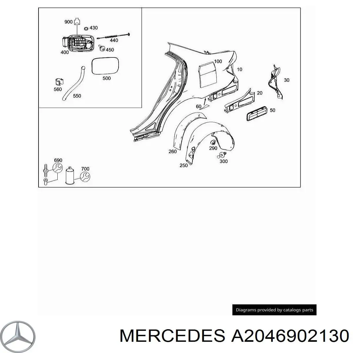 Comprar A2046902130 Mercedes Guardalodo interior derecho, aleta trasera