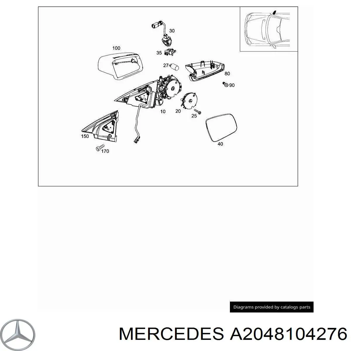 A2048104276 Mercedes cubierta, retrovisor exterior derecho