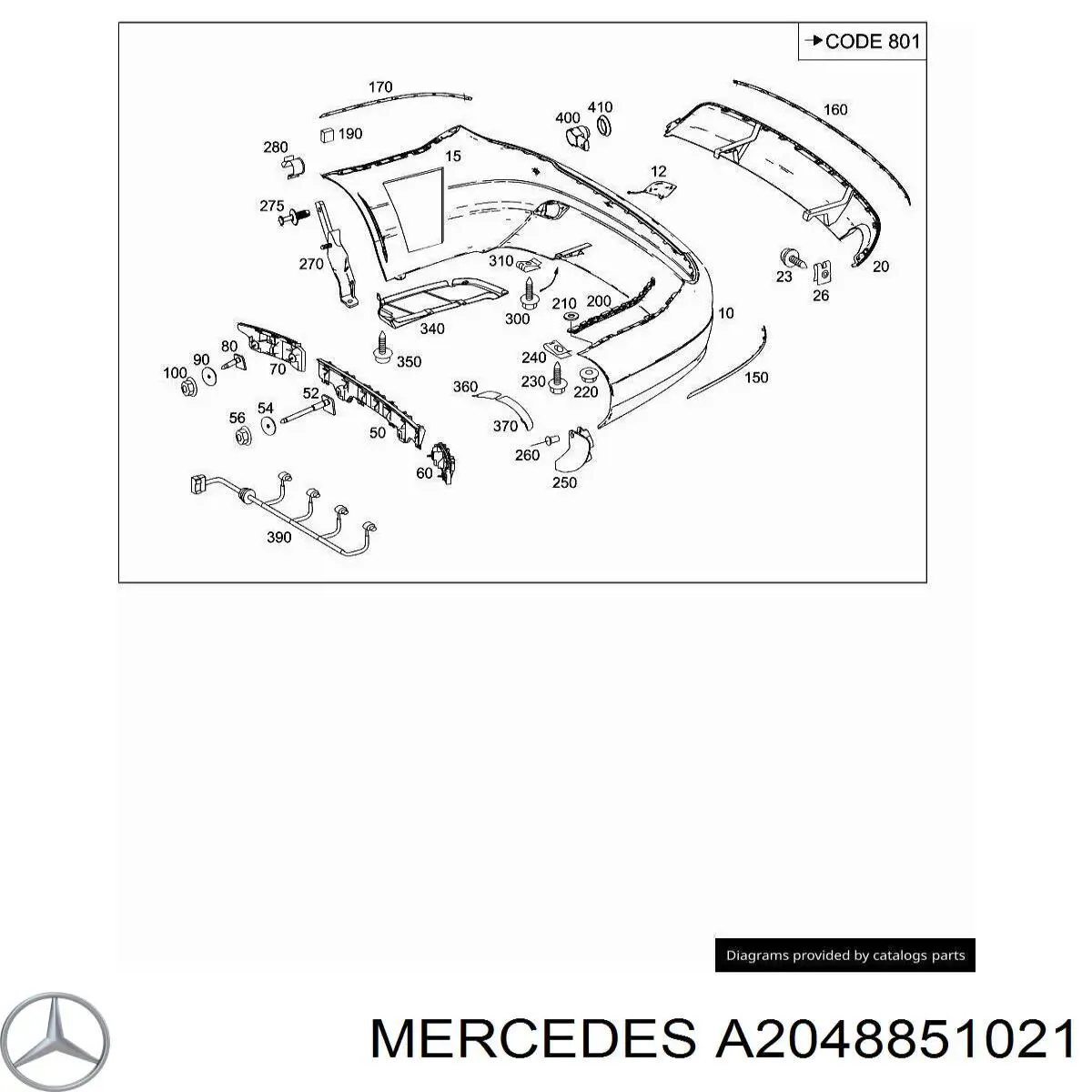 Moldura de parachoques trasero derecho Mercedes A2048851021