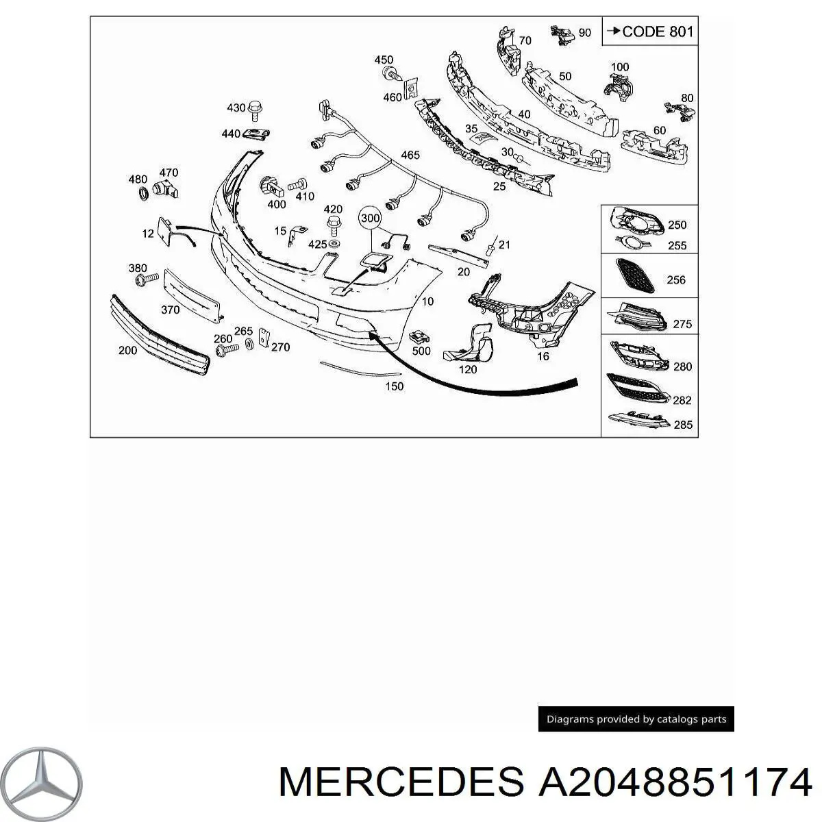 2048851174 Mercedes embellecedor, faro antiniebla izquierdo