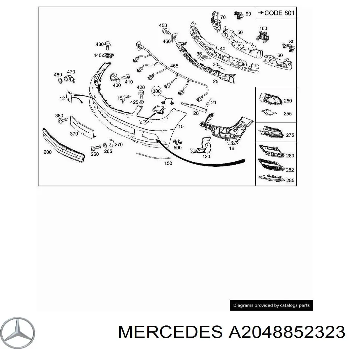Rejilla derecha del parachoques delantero Mercedes A2048852323 precio, desde 30,07 EUR