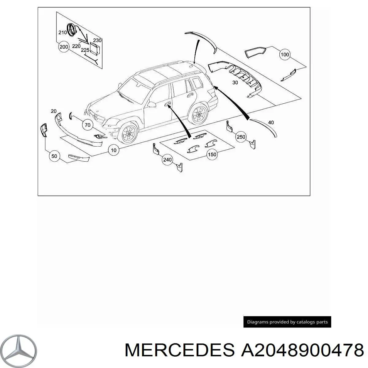 A2048900478 Mercedes juego de faldillas guardabarro delanteros