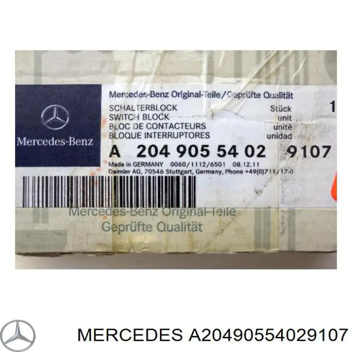 A20490554029107 Mercedes unidad de control elevalunas delantera izquierda